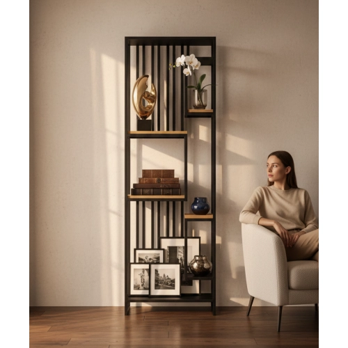 REGAŁ NA KSIĄŻKI METALOWE DREWNO LITE DĄB JESION OLCHA RNK-136